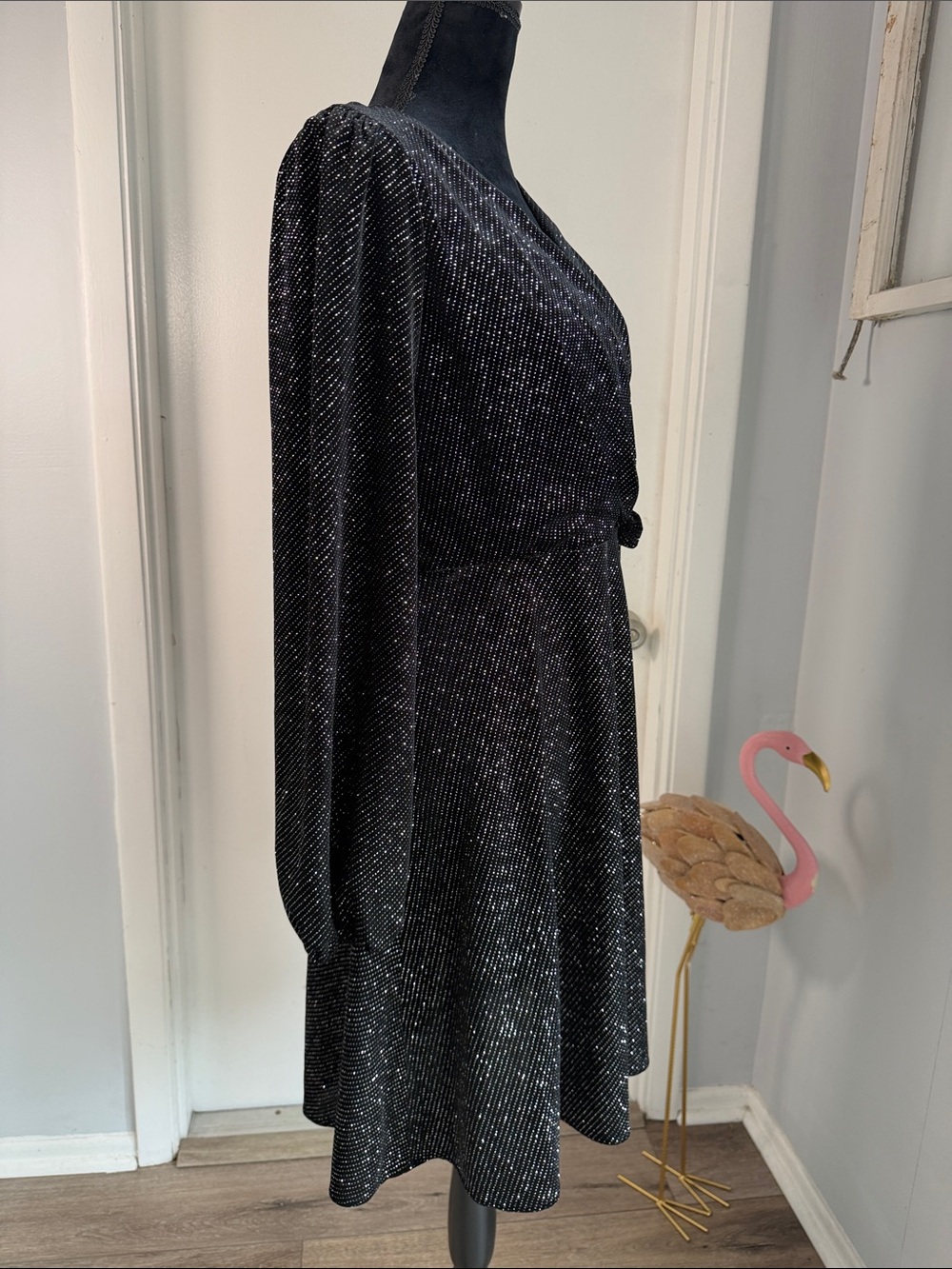 Karl Lagerfeld Black Metallic Wrap Dress with Long Sleeves size 10 - Picture 5 of 15